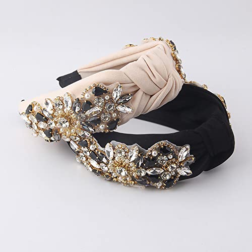 Yusier Knotted Headbands For Women Rhinestone Crystal Headband Handmade Jewelry Hair Accessories Fashion Wide Hairband (Beige) #TOP3
