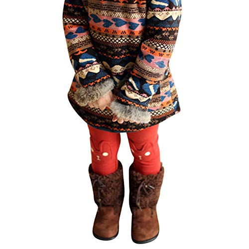 Evelin LEE Kids Girls Winter Stretchy Leggings Bunny Printed Thick Warm Fleece Tight Pants3