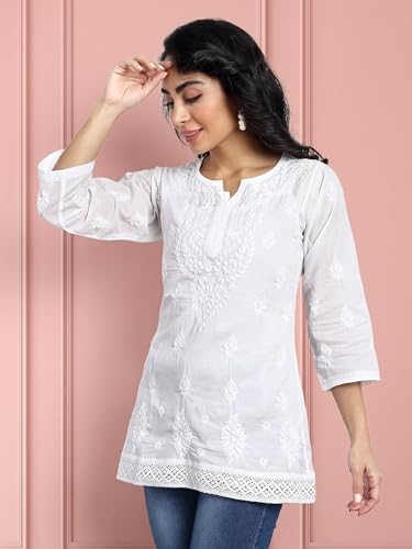 Image of Ada Hand Embroidered Lucknowi Chikankari Cotton Top for Women A208704