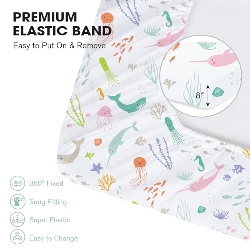 Image of Little Grape Land Crib Sheets 2 Pack, Microfiber Fitted Crib Sheet for Standard Crib Mattress 52 inchx28 inchx8 inch, Soft and Neutral Baby Crib Sheets for Boys and Girls, Breathable & Easy Care, Pastel Ocean
