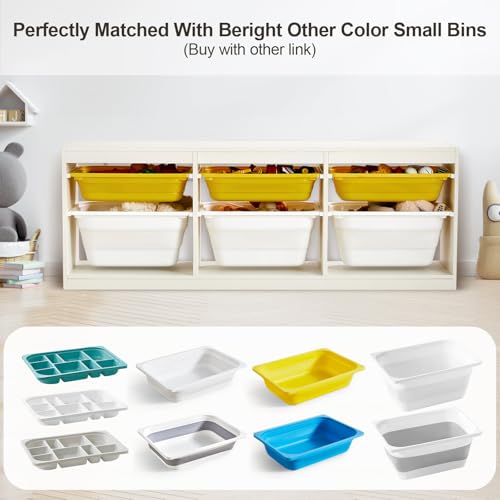 Beright Storage Combination with Bins, Toy Storage Organizer for Kids, Multipurpose Children Cabinet Organizer for Books and Toys with 3 Large and 3 Deep Bins, Floor, White