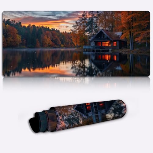 Alfombrilla de escritorio grande de 800x300mm para juegos y casa del lago de otoño