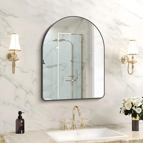 Image of FORBATH Arched Bathroom Mirror 18x24 Inch, Black Bathroom Mirror Wall Mounted Modern Aluminum Alloy Frame Arch Mirror for Bedroom Living Room Entryway, Hanging or Leaning Against Wall