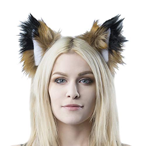 Pawstar Realistic Clip In Furry Fox Ears - Pepper & White