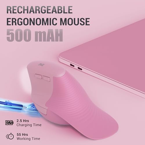 Image of Ant M200 Vertical Wireless Mice, Wireless Ergonomic, Rechargeable,5 Adjustable DPI, Silent 2.4GHz Optical Tunnel, USB Wireless Mouse for Laptop, PC Pink