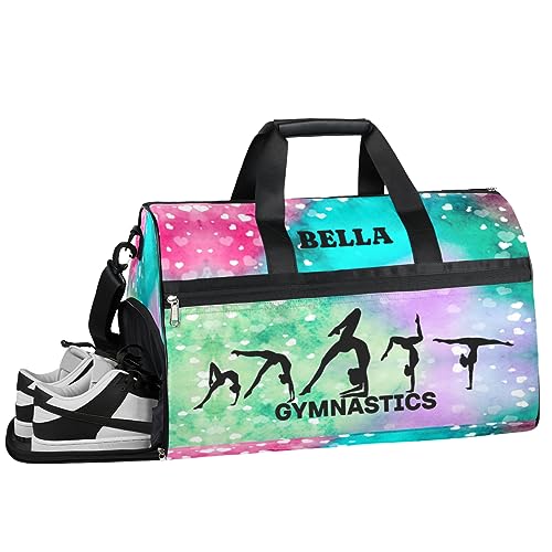 Personalized Gymnastics Bag Dance Bag for Girl Woman, Custom Gym Bag Sport Duffel Bag, Weekender Bags Travel Duffel Bag Gymnastics Colorful