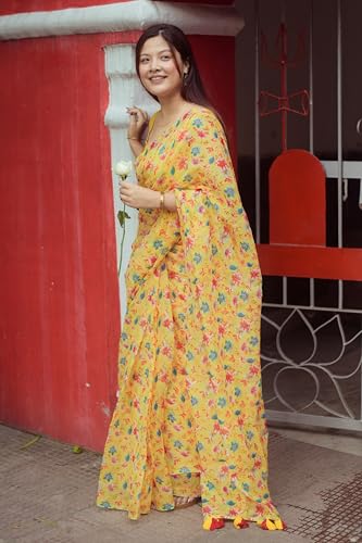 Image of MIRCHI FASHION Women Saree Cotton Abstract Printed | Lightweight Comfortable Sari for Office and Regular Daily Wear with Matching Blouse Piece