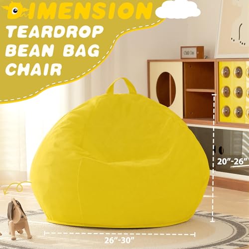Image of HABUTWAY 2FT Bean Bag Chair, 2' Beanbags Small Bean Bag Chairs with Filling, Teardrop Bean Bag Chair Luxurious Velvet Ultra Soft Fur with Removable Cover(Mustard)