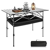 YHANEC Aluminum Portable Folding Camping Table with Carry Bag, Roll-up Camping Table 37.5” X 21.8” with Adjustable Height Max 33.8”, Ideal for Outdoor Hiking Beach Backyard BBQ Picnics Fishing(XL)