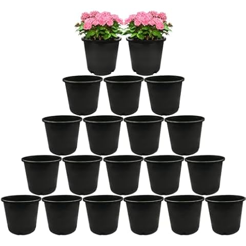 CaliPots 20-Pack 5 Gallon Premium Black Plastic Nursery Plant Container Garden Planter Pots (5 Gallon) Cover