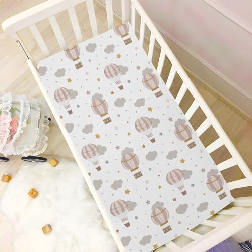 Image of CaTaKu Baby Crib Sheets Hot Air Balloon Clouds Mini Crib Sheets Fitted for Girls Boys,Neutral Soft Toddler Mattress Bed Sheets for Crib,28 inchx 52 inch