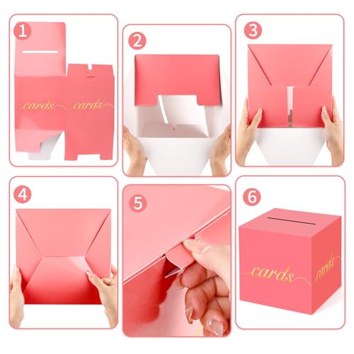 Image of Light Red Card Box Gold Foil Wedding Favors Gift Card Boxes Post Box Receiving Money Box Holder for Wedding Reception, Baby Showers, Anniversary, Birthday Party, Retirement, Graduation Envelope Holder