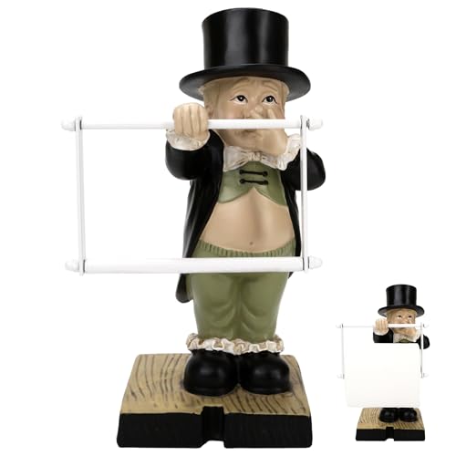 Pottery Toilet Butler Statue Funny Toilet Paper Holder Stand Resin Boy Holding Nose Roll Hanger Gentleman Tissue Paper Towel Dispenser for Shelf Table Desk Home Decor Modern Bathroom Sculptures