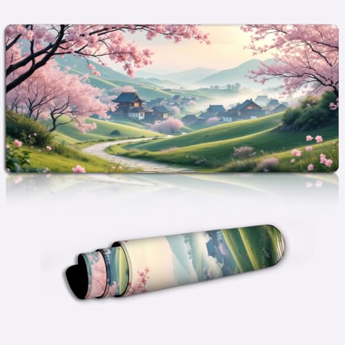 Tapis de souris village des cerisiers en fleurs de 4mm avec base antidérapante durable