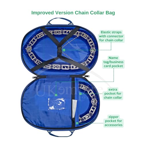 Premium Masonic Chain Collar Case Blue Leather (Improved Design), Freemason Carrying Bag3