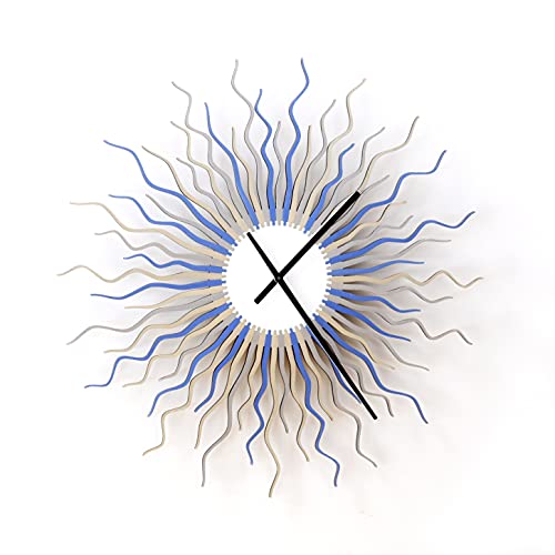 39Inch Blue, Gray And Silver Starburst Wall Clock, Chic Wintry Colors Wall Decor & Art + Handmade Medusa Arctic Clock Large Oversized (Xxl) Size By Ardeola #TOP4