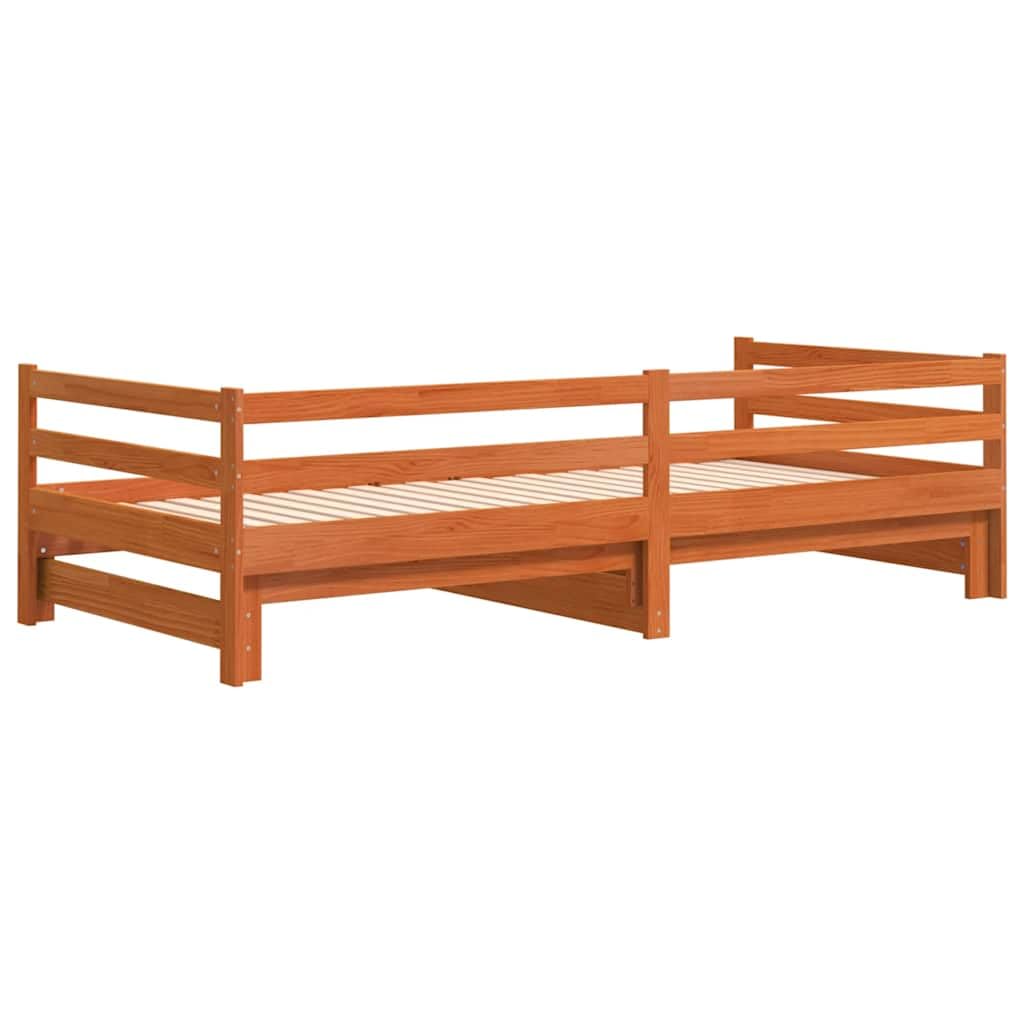 vidaXL Sofá Cama Nido de Madera Maciza de Pino Marrón Cera 90x200 cm - Diván Con Nido Para Invitados