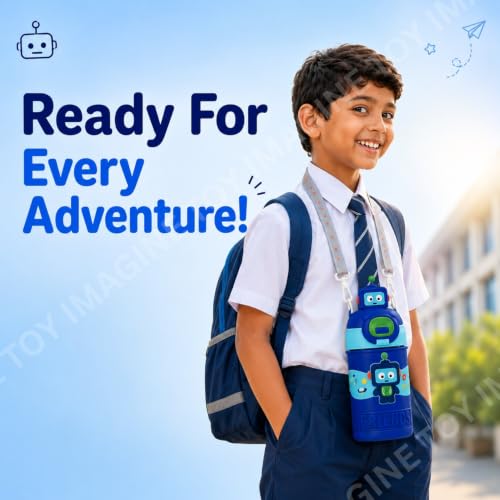 Image of Toy Imagine Kids Sipper Water Bottle for School with Strap, Hard Plastic BPA-Free Spill-Proof & Leak-Proof Water Bottle for Boys & Girls, Lightweight Travel-Friendly Bottle (520ml, Dark Blue)
