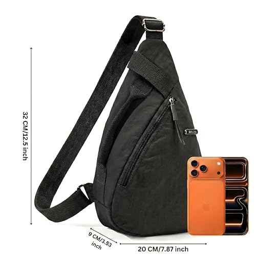 Image of Nylon Sling Bag for Men & Women | Lightweight Crossbody Chest Bag Handbag | Anti-Theft Back Pocket | Compact Everyday Carry Travel Shoulder Organizer | Casual | Water-Resistant | Secure Storage