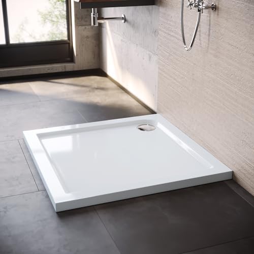 SONNI Quadratische Form Duschtasse - 100x100x4 cm Rutschfeste Duschwanne aus ABS-Acryl-Paneel, mit flachem Design, inklusive Ablaufgarnitur