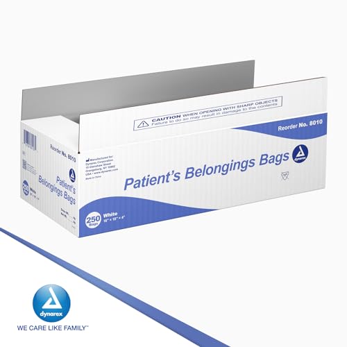 Image of Dynarex 8010 Patient Belonging Bag with Drawstring, 16 inch Length, 18 inch Width, 4 inch Height, White, Pack of 250