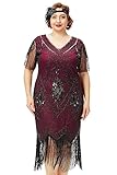 BABEYOND Plus Size 1920s Art Deco Fringed Sequin Dress Flapper Gatsby Costume Dress for Women Red and Black