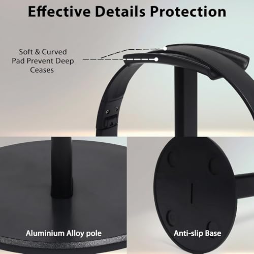 Image of GadgetBite Headphone Stand for Table Desk Aluminum Headphone Holder Gaming Headset Holder for Table Top ABS Solid Base Headphone Accessorie Organiser for PC Office Home Gaming Headsets - Black