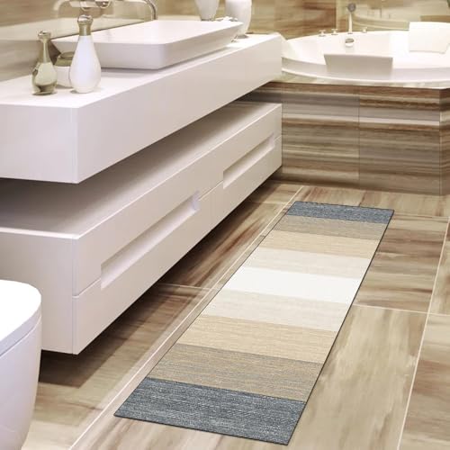 Alfombra de pasillo gris y beige de 40 x 120 cm lavable para cocina 4