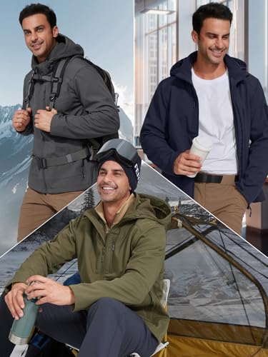 Image of FREE SOLDIER Men's Lightweight Softshell Jacket Winter Fleece Lined Hooded Rain Waterproof Hiking Outdoor Jackets