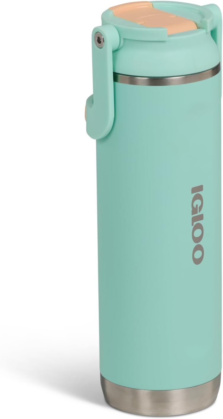 Igloo, 20 oz Sports Sipper, Reusable Travel Mug, Stainless Steel Insulated Hydration Cup for Hot & Cold Beverages, Seafoam