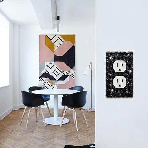 Plaque murale interrupteur noir brillant à strass pour prise duplex - 7