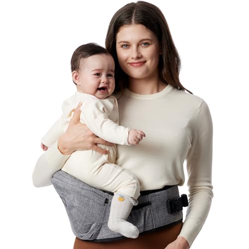 Momcozy Hip Seat Baby Carrier – Adjustable Waistband with Original 3D Belly Protector, Ergonomic Carrier with Various Pockets for Newborns & Toddlers up to 45lbs (Grey, Medium)
