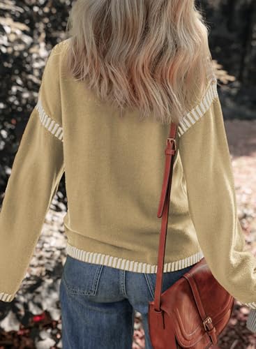 Image of Dokotoo Sweaters for Women Fashion Solid Crewneck Loose Fit Long Sleeve Contrast Cable Knit Pullover Sweater Jumper Tops
