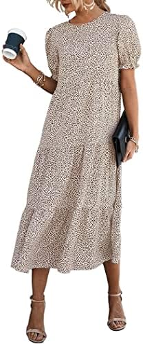 PRETTYGARDEN Women's Summer Casual Boho Dress Floral Ruffle Puff Sleeve High Waist Midi Beach Dresses