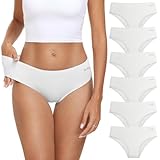 coskefy Womens Cotton Underwear 6 Pack Hipster Panties Ladies Low Rise Bikini Panty Soft Briefs White