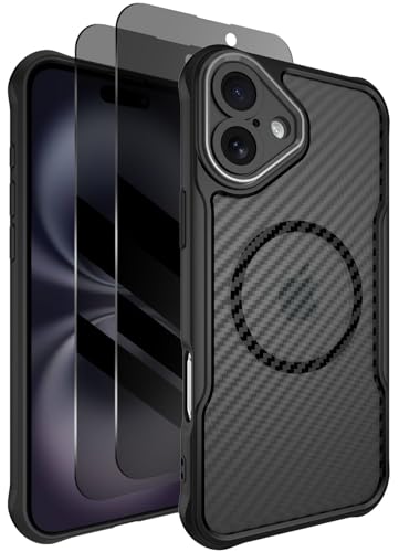 Dahkoiz for iPhone 16 Plus Case, with 2X Privacy Screen Protector, Compatible with MagSafe, [Camera Protection] [15ft Drop Protection] Slim & Rugged Magnetic Phone Case for iPhone 16 Plus, Black - image 1