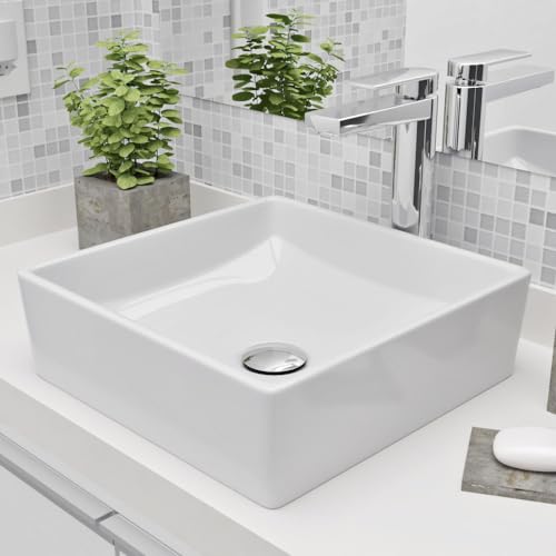 Cuba Pia De Apoio Em Louça Quadrada 37x37cm Para Banheiro e Lavabo Jasmim