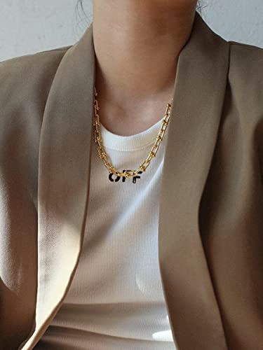 Collier femme plaqué or à grosse chaîne maille U coloris rouge-marron