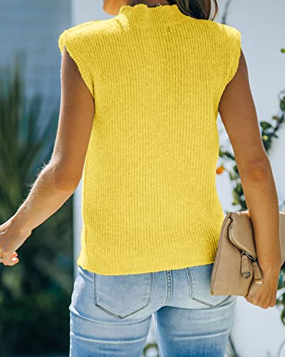 Amarmia Women's Mock Neck Knit Sweater Vest Sleeveless Casual Trendy Summer Ribbed Pullover Tank Tops Yellow #TOP2