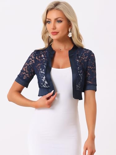 Image of Allegra K Lace Shrug for Women's Cropped Sheer Floral Lace Shrug for Evening Dresses