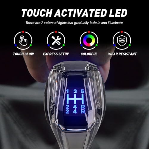 Image of AutoBizarre Cystal LED Gear Knob with 7 Color Touch Activated Multi-Color LED Shift Knob Universal for All Cars (5+R)