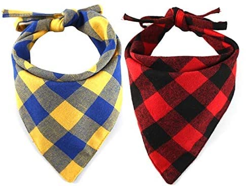 CHUKCHI Bandana dla psa w kratę, 4-pak - regulowane chusteczki dla psów, szalik, zmywalny, w kratę, trójkątna, dwustronna, bawełniana bandana z sznurkiem, odpowiednia dla małych, średnich i dużych