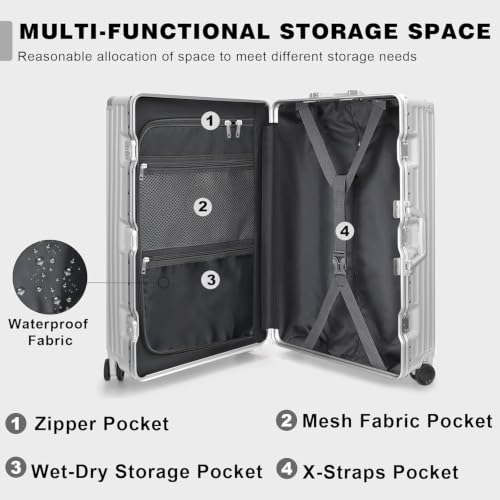 Image of AnyZip Luggage Sets 2 Piece Aluminum Frame Carry On and Checked Suitcase PC ABS Hard Shell TSA Lock No Zipper(Silver, 20 /28)