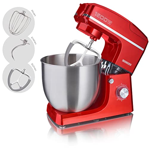 HEINRICHS 3 in 1 Universal Küchenmaschine, Küchengerät 1500W, 6 Geschwindigkeitsstufen, Multifunktionale Knetmaschine mit Fleischwolf, 1.5L Mixerbehälter, XXXL 10L Edelstahlschüssel (Rot) 5 HEINRICHS 3 in 1 Universal Küchenmaschine, Küchengerät 1500W, 6 Geschwindigkeitsstufen, Multifunktionale Knetmaschine mit Fleischwolf, 1.5L Mixerbehälter, XXXL 10L Edelstahlschüssel (Rot)
