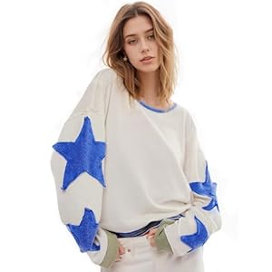 Women Cotton Oversized Sweatshirt Lightweight Long Sleeve Crewneck Hoodies Star Tee Shirts 2024 Fall Pullover Clothes