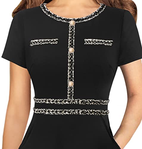 VFSHOW Womens Button Pockets Slim Wear to Work Office Business Party Patchwork A-Line Dress3