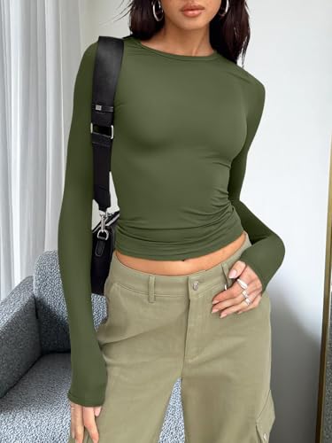 image for Trendy Queen Womens Long Sleeve T Shirts Fall Fashion 2025 Basic Crop 