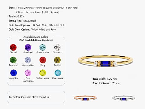 Eternate 14K Solid Gold Mini Baguette Birthstone Ring For Women In White Gold, Personalized Gemstone Rings #TOP3