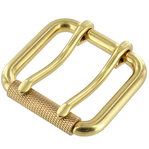 B7357 1 1/2" Natural Brass, Double Prong Roller Buckle, W/Textured Roller, Solid Brass-Ll #TOP18