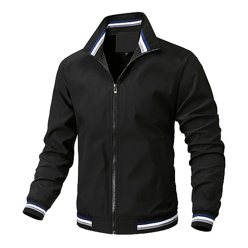 Mens Bomber Jackets Zipper Stand Collar Lightweight Fashion Casual Slim Fall Long Sleeve Windbreaker Coat Outwear